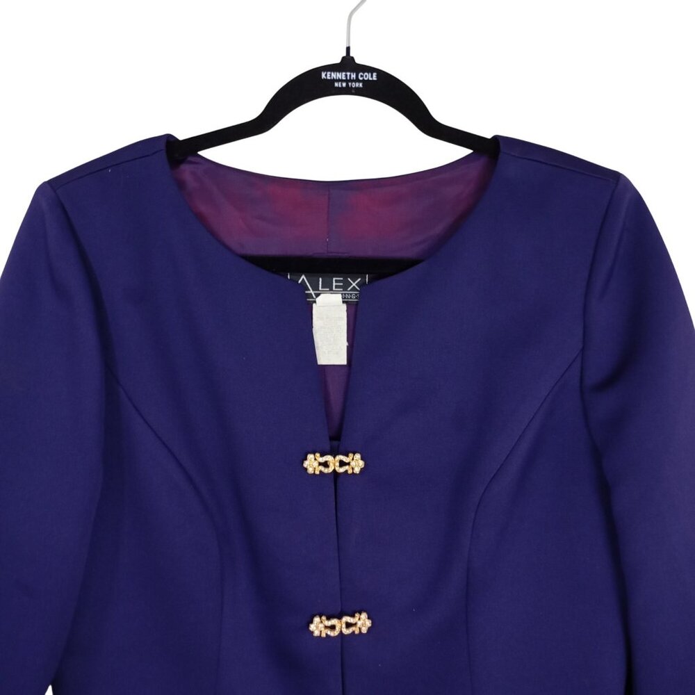 Alex Evenings Blazer Jacket Gold Crystal Clasp Closures Womens Purple Size 12 - Picture 3 of 11